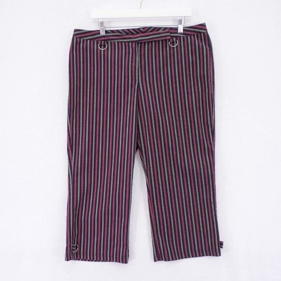 Torrid Red Black Gray Striped Capri / Cropped Pants -14- 37 / 24 Mid Rise Polyes - Picture 1 of 7